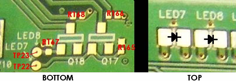 1) Spare LEDs LED7 - R165 = 100K ohm pull down to keep FET off - R166 = current limiting resistor (set according to LED used, example: 360 ohm) - Q17 = N-channel FET, example: FDV301N - Connected to