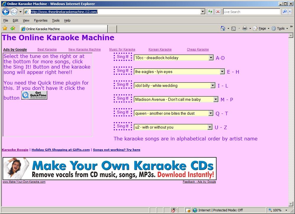 "ONLINE KARAOKE MACHINE" WEB SITE "The Online Karaoke Machine" is located at http://www.