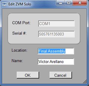 The Edit ZVM Solo window seen below allows the user to change the Name and Location of each