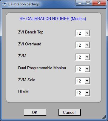 The Calibration Settings window will appear as below. EMIT recommends annual re-calibration for all of its devices. This is default value in EMIT SIM (12 months).