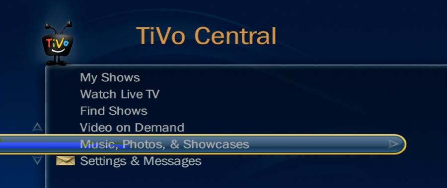 Play Music or View Photos on TiVo To play music or view photos: 1.
