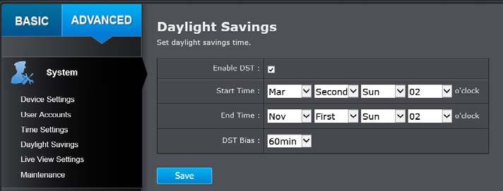 Daylight Savings Setup daylight savings. Manual Time Sync Device Time: The system time of this camera. Set Time: Click the calendar icon and manually select the date. Check the Sync.