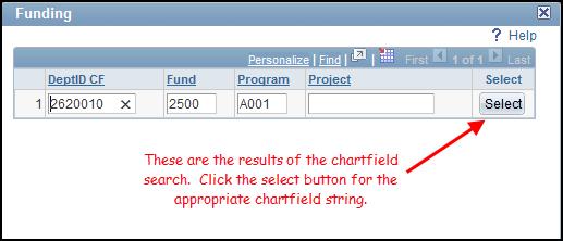 The amount of information entered will determine the results returned. Note: If you are adding and/or updating grant funding, you will see a Project Funding End Date displayed.
