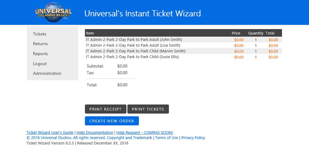 6. Adult ticket #1 will appear as a PDF file that can be saved and/or printed. Notice the unique ticket number at the side and the top of the ticket (4120101611000000136). 7.