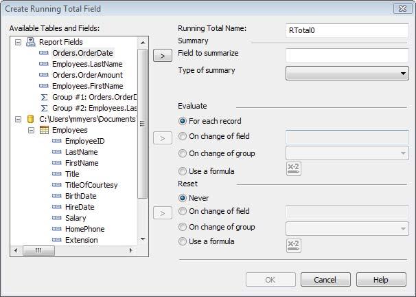 Lesson 3: Using the Running Totals Feature Understanding Running Totals To make working with totals easier, Crystal Reports has the Running Total field, an automatic field that calculates totals