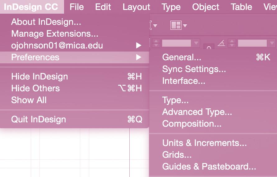 Setting up the Document First and foremost, after you open InDesign, navigate to the InDesign tab in the top menu bar and go to Preferences Units & Increments.
