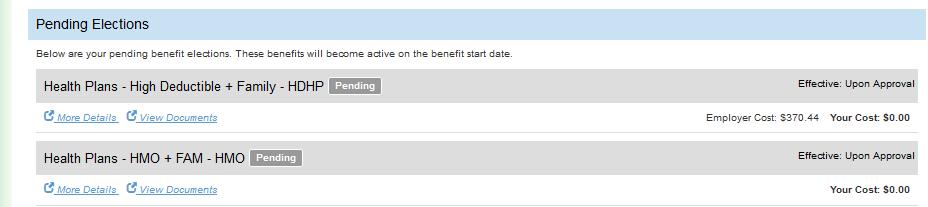 Current Benefits In this section, you see the different benefits you are currently enrolled in.