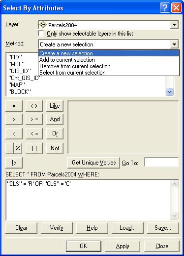 Tips for using Select by Attribute Note: the Select by Attribute query box is cranky and it wants things typed in perfectly. It works better if you use the character options you see there (e.g., the >, <, AND, OR buttons) than if you type these yourself.