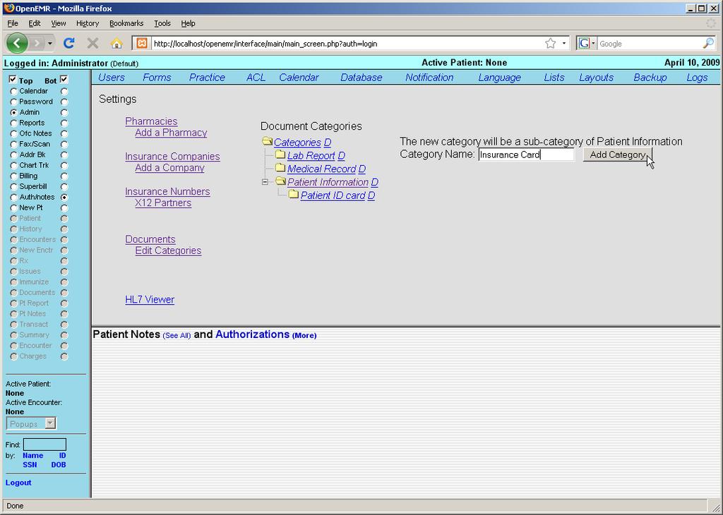 Lists Select 'Lists' from the menu at the top of the Admin page. This brings you to OpenEMR's List Management system.