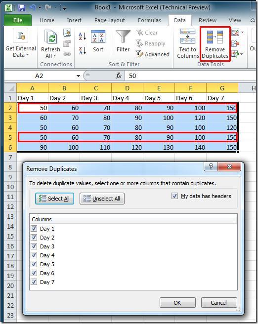 Duplicate Records Microsoft has made it quicker to remove duplicate rows in Excel 2010; all it takes now is two simple steps.