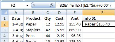 Combine Data (continued) Format Numbers in Combined Cells When you combine text with a date or number, you can format the result by using the TEXT function.