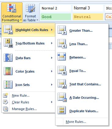 Conditional Formatting Excel's conditional formatting lets you change the appearance of a cell based on its value or another cell's value.