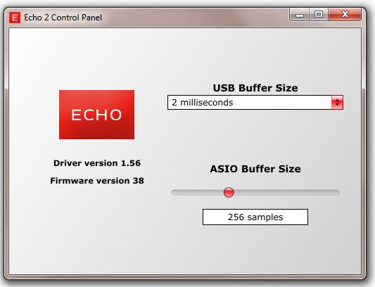The Echo 2 ASIO driver can be configured to balance low latency performance with reliability.