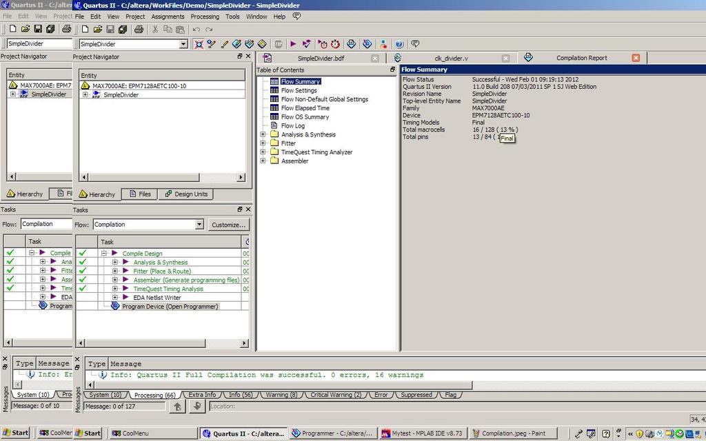 In Quartus open project file: C:\CPLD1-Presentation\Demo\SimpleDivider.qpf 3.