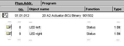 Application program description October 2 2 A2 Actuator-BCU binary 952 Obj Object name Function Type Flag 2 Scene, Rocker B Recall Bit CT The for recalling scenes are sent via the group address in