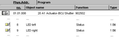 Application program description October 2 2 A Actuator-BCU Shutter 9252 LED Communication objects Assigning parameters to the shutter output Shutter Communication objects Obj Object name Function
