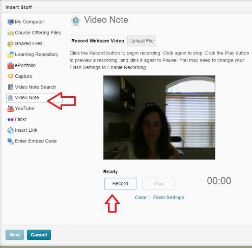How do I record a Video Note? You can create a video note in an email, assignment drop box, or discussion board. How to create a Video Note as an Attachment. 1.