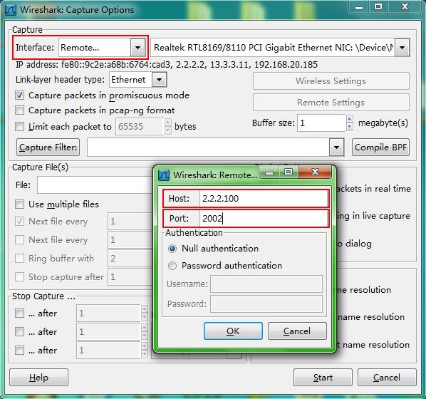 Figure 96 Configuring Wireshark capture options Configuring feature image-based packet capture Saving captured packets to a file Perform this task to capture incoming packets on an interface and save