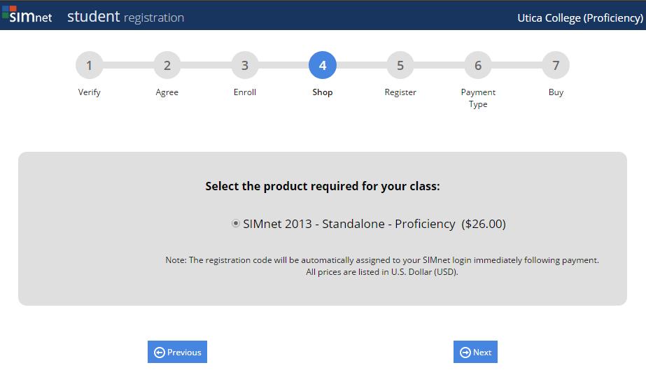 5. Select SIMnet 2013 - Standalone - Proficiency ($26.00), and then click the Next button. 6.