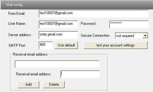 Page 23 4.5.8 Mail Setting Go to Network Configuration Mail Setting interface. 1. From Email: Sender s e-mail address. 2. User name and password: Sender s user name and password. 3.