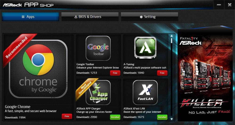 3.3 ASRock APP Shop The ASRock APP Shop is an online store for purchasing and downloading software applications for your ASRock computer.