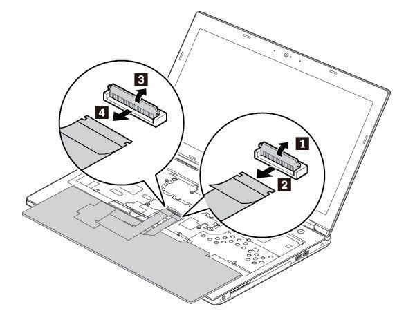 8. Put the keyboard on the palm rest and detach the connectors. Then remove the keyboard.