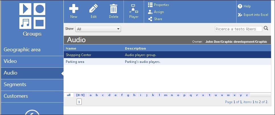 Groups 54 It is possible to create, retrieve, update and delete a group. Moreover, using the in-context tasks it is possible to display the lists of all players belonging to the selected group. 1.