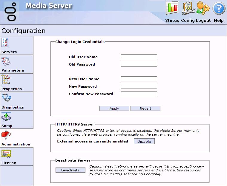 4. In the Deactivate Server section, click Deactivate. The page displays the number of active sessions.