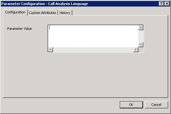 6. In the Parameter Value text box, type one of the supported language model codes. For a list of supported call analysis language models, see Supported Call analysis language models and regions.