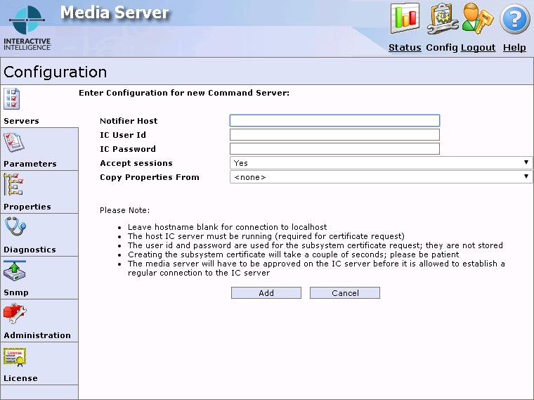 Displays a page where you can define a new connection to a CIC server.