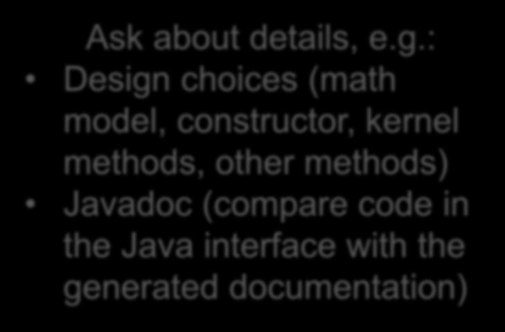 : Design choices (math model, constructor, kernel methods,