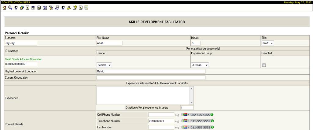 The user must select the Edit Skills Development Facilitators Details to edit important details such as the contact details. This is the second item under tools on the SDF dashboard.