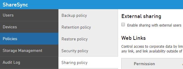 Web links are better suited for one-time sharing. Admin Control Panel provides admin policies to control sharing of each type and ensure data security and protection.