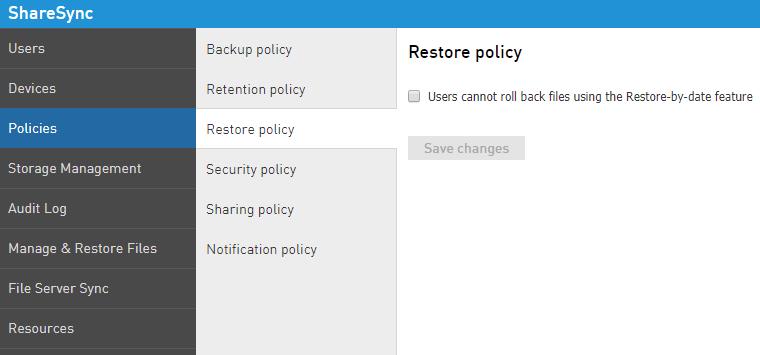 Disable Point-in-time Restores for end-users This feature allows administrators to hide the Restore-by-date menu option from end users and thereby prevent them from running restores on their own.