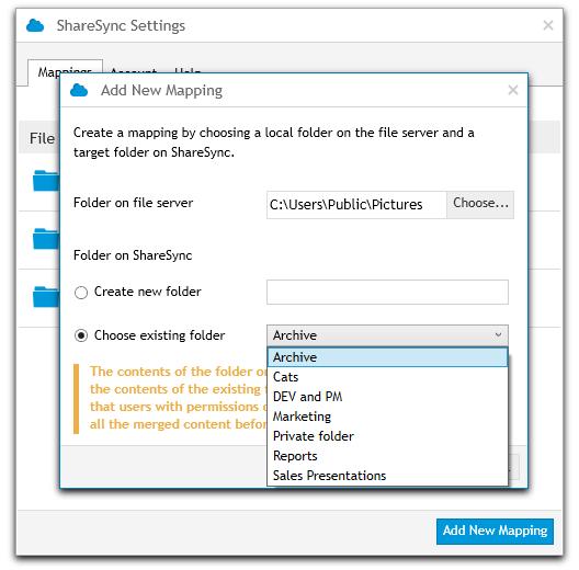 If Choose existing folder is selected, the following considerations apply: Selected folder on