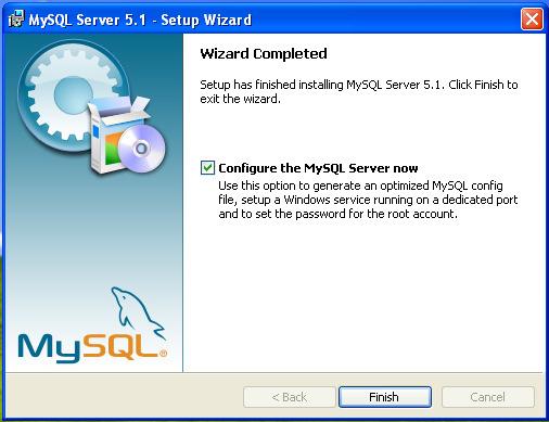 The Configure the MySQL Server now check box will be ticked by default and you should