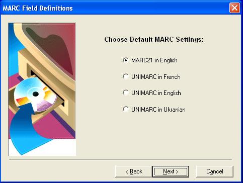 1.4.9 The next screen is the MARC Field Definitions screen.