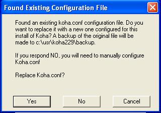 14 In case you have installed or tried to install KOHA on this PC a popup dialogue box