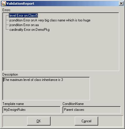 Select the menu item Automatic Validations A GUI displays the results of the execution: Errors found Text description of the selected error Template where is defined the rule corresponding to the