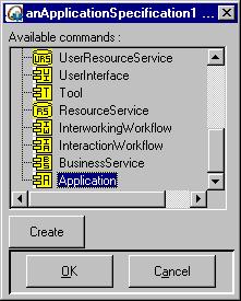 From a local application specification structure diagram, you create components and provided interfaces like this: Open the Creation box