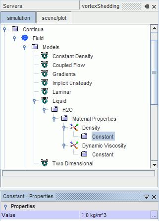 STAR-CCM+ User Guide Solution Recording and Playback: Vortex Shedding 6666 1 kg/m^3 Select the Dynamic Viscosity > Constant node and set its Value property to 2.