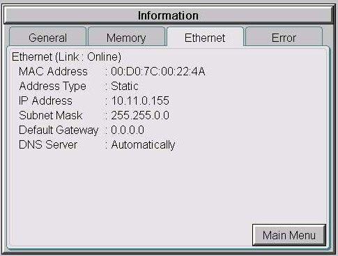 hapter - System Setup Screens 0 Information - Ethernet tab Item No.