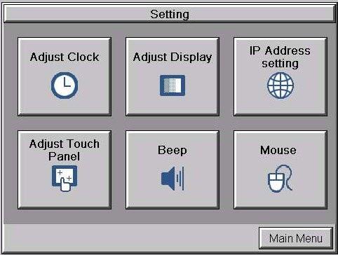 hapter - System Setup Screens 0 Setting Menu The Setting Menu is used to adjust the time & date, adjust the contrast or brightness of the display, enter the IP address settings, adjust (calibrate)