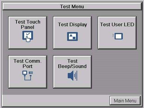 hapter - System Setup Screens Test Menu The Test Menu gives the user the ability to test the operation of the touch screen, test the L display, test the various communication ports, and also test the