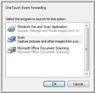 Scanning 6. Start scanning using the button you selected for event forwarding. A dialog box opens for you to select the application to use for scanning. 7.