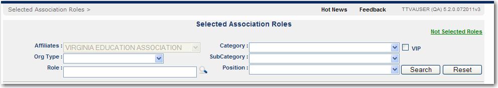 To view current roles in use by your State and related organizations: Select a Category from the drop down list, for example, COMMITTEE OR select a Category and Sub category, for Example,