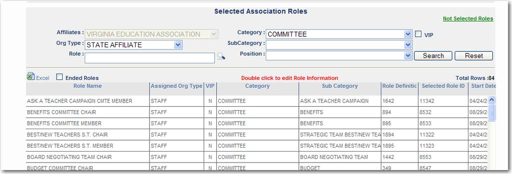 SELECTING A NEW ROLE FOR YOUR SELECTED ASSOCIATION ROLES You can add new role from the Master List by going to the Not Selected link on your SAR page.