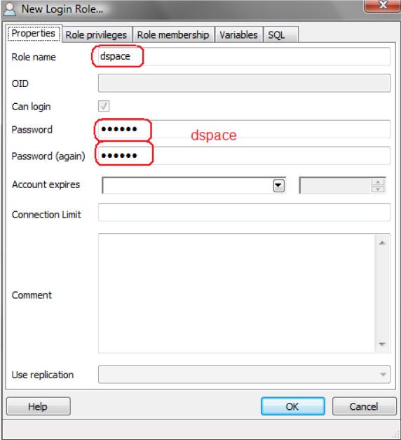 Now create a user named dspace with your desired password (in