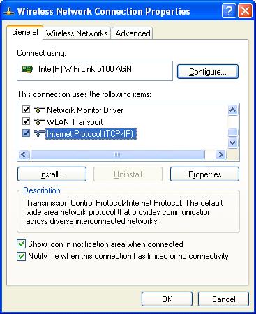 Click OK. 10. Go to Start -> Connect To -> Wireless Network Connection.