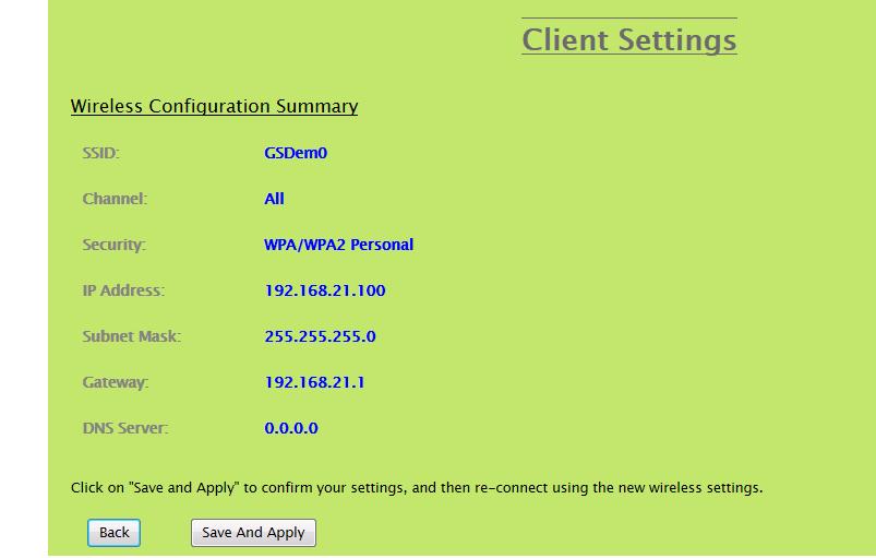 Click on Next navigate to Wireless configuration summary page Click on Save